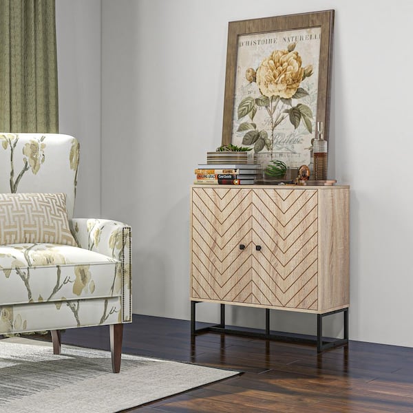 Sideboard Natural Wood Engineered Wood Buffet with Adjustable Shelves