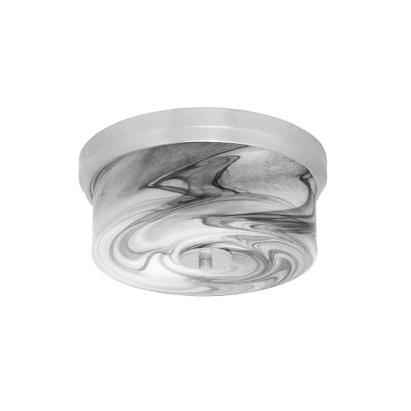 Unbranded Ashland 12 in. 2 Light Brushed Nickel Flush Mount with Onyx Swirl Glass Shade No Bulbs Included