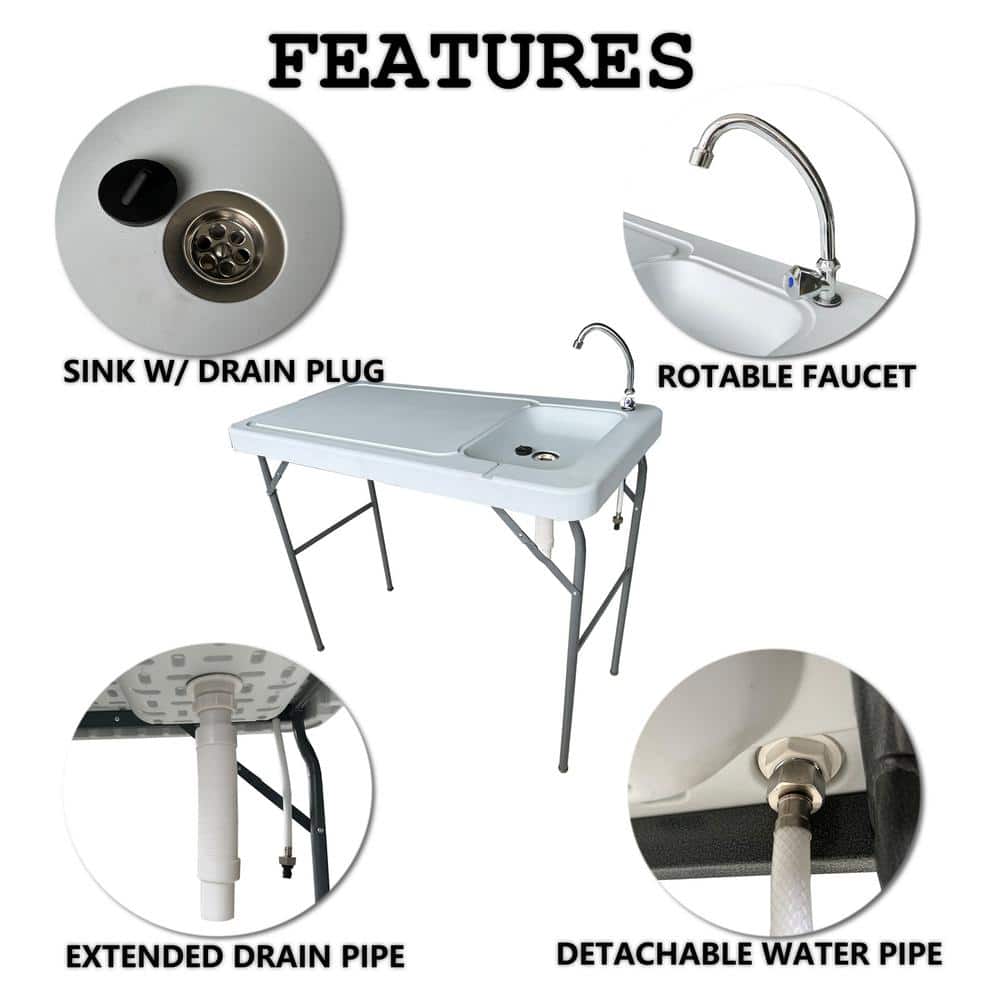 Portable White Plastic Fish Cleaning Table with Sink and Faucet