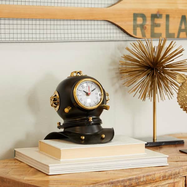 Litton Lane Black Brass Nautical Analog Clock 042071 - The Home Depot