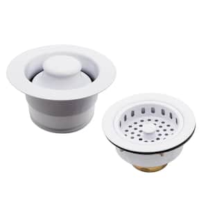 COMBO PACK 3-1/2 in. Post Style Kitchen Sink Strainer and Waste Disposal Drain Flange with Stopper, Powder Coat White