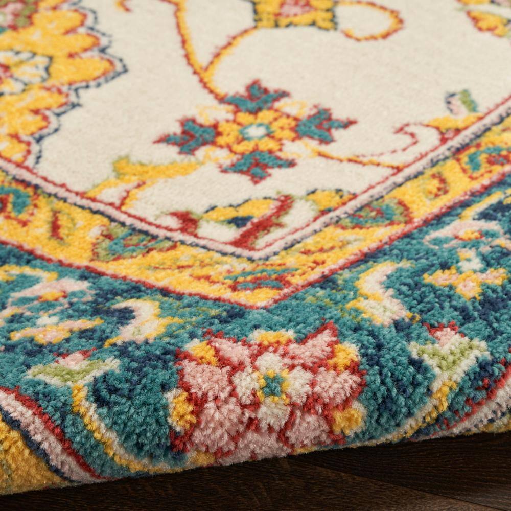 Ivory Gold Floral Persian Synthetic Runner Rug 2'2" x 7'6"