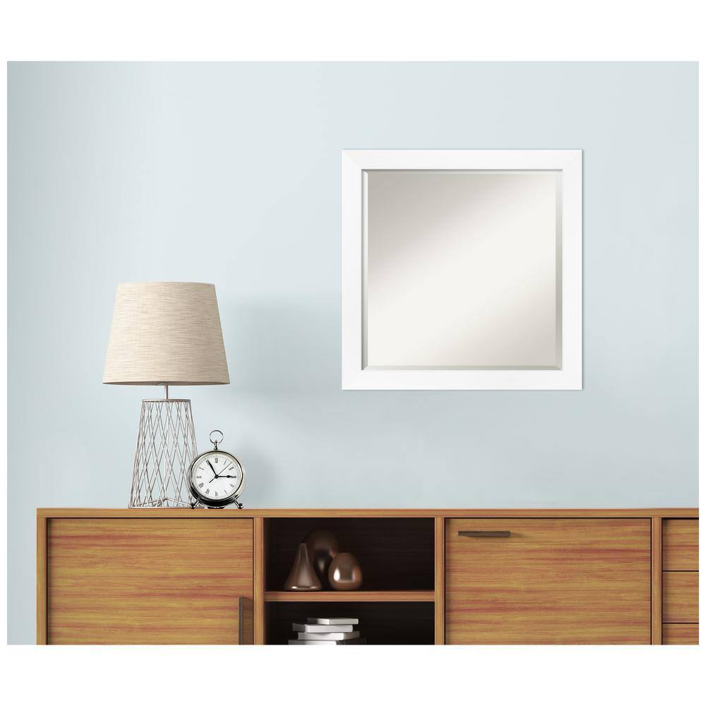Contemporary White and Silver 23x23 Beveled Bathroom Vanity Mirror