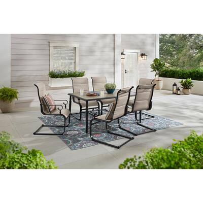 Glenridge Falls 7-Piece Metal Rocking Outdoor Dining Set with Heat Transfer Table and Chairs in Putty