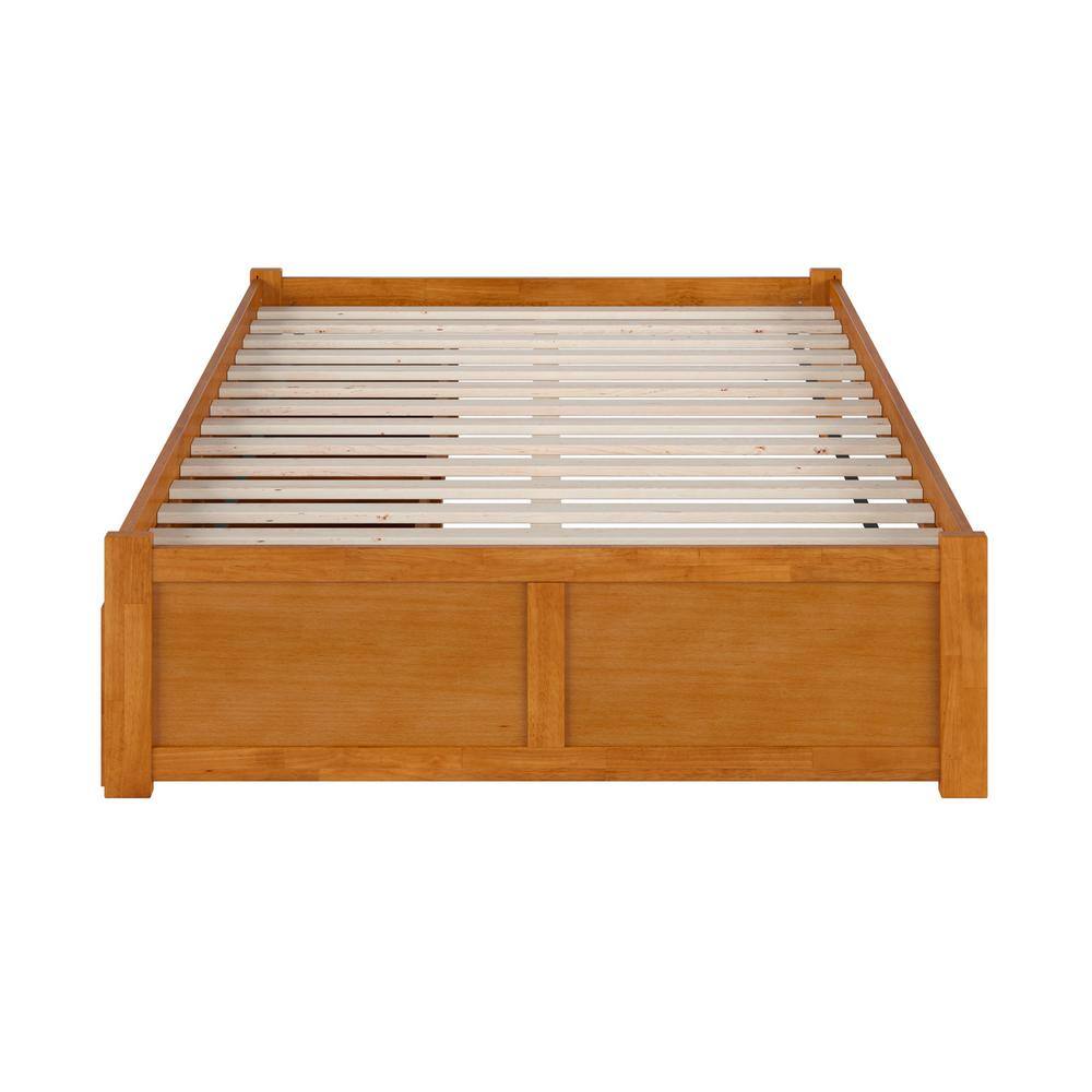 Light Toffee Full Wood Platform Bed with Footboard and Storage Drawers