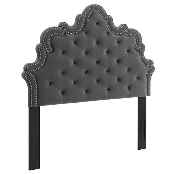 MODWAY Arabella 67.5 in. Button-Tufted Performance Velvet Full/Queen Headboard in Charcoal