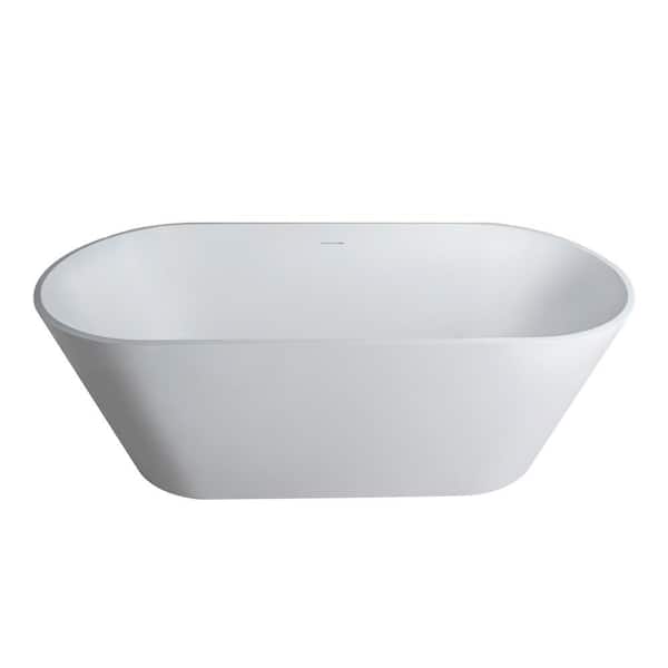 63 in. x 29.5 in. Artificial Stone Soaking Bathtub in Matte White Solid Surface with Overflow and Pop-up Drain