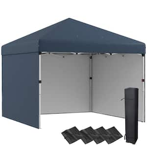 10 ft.  x 10 ft.  Pop Up Canopy Tent with 3 Sidewalls, Leg Weight Bags and Carry Bag, Height Adjustable, Navy Blue