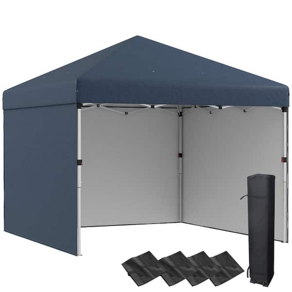 10 ft.  x 10 ft.  Pop Up Canopy Tent with 3 Sidewalls, Leg Weight Bags and Carry Bag, Height Adjustable, Navy Blue