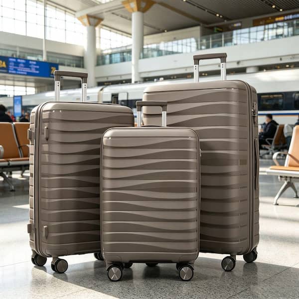 Merax 3-Piece Light Brown PP Hardshell Spinner Luggage Set with