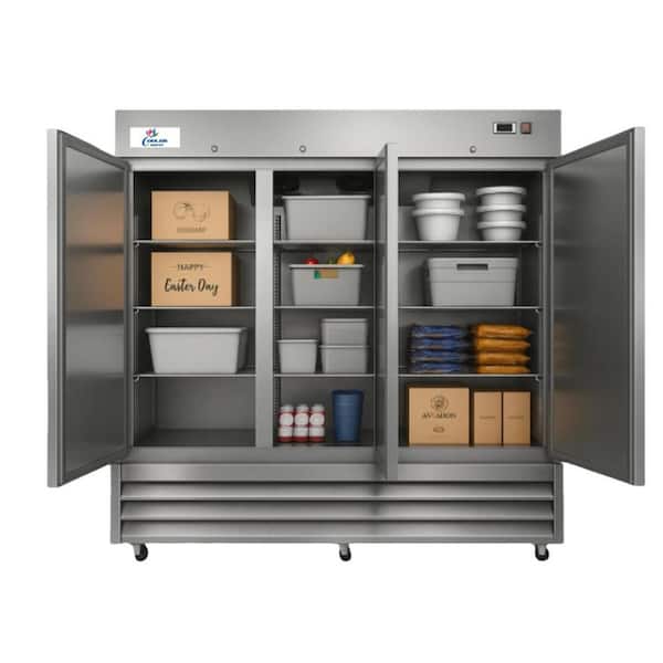 81 in. 72 cu. ft. NSF 3 Door Commercial Reach In Upright Refrigerator in Stainless Steel