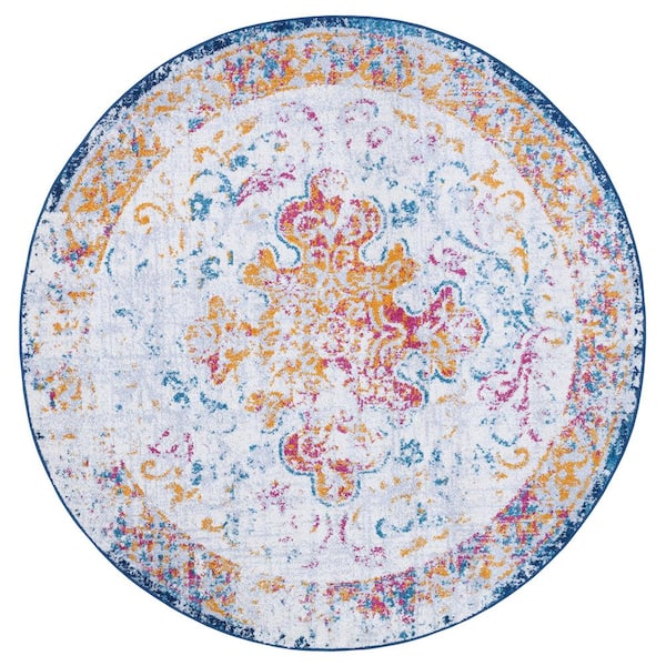 Unbranded Elite Multi 8 ft. x 8 ft. Bohemian Distressed Round Area Rug