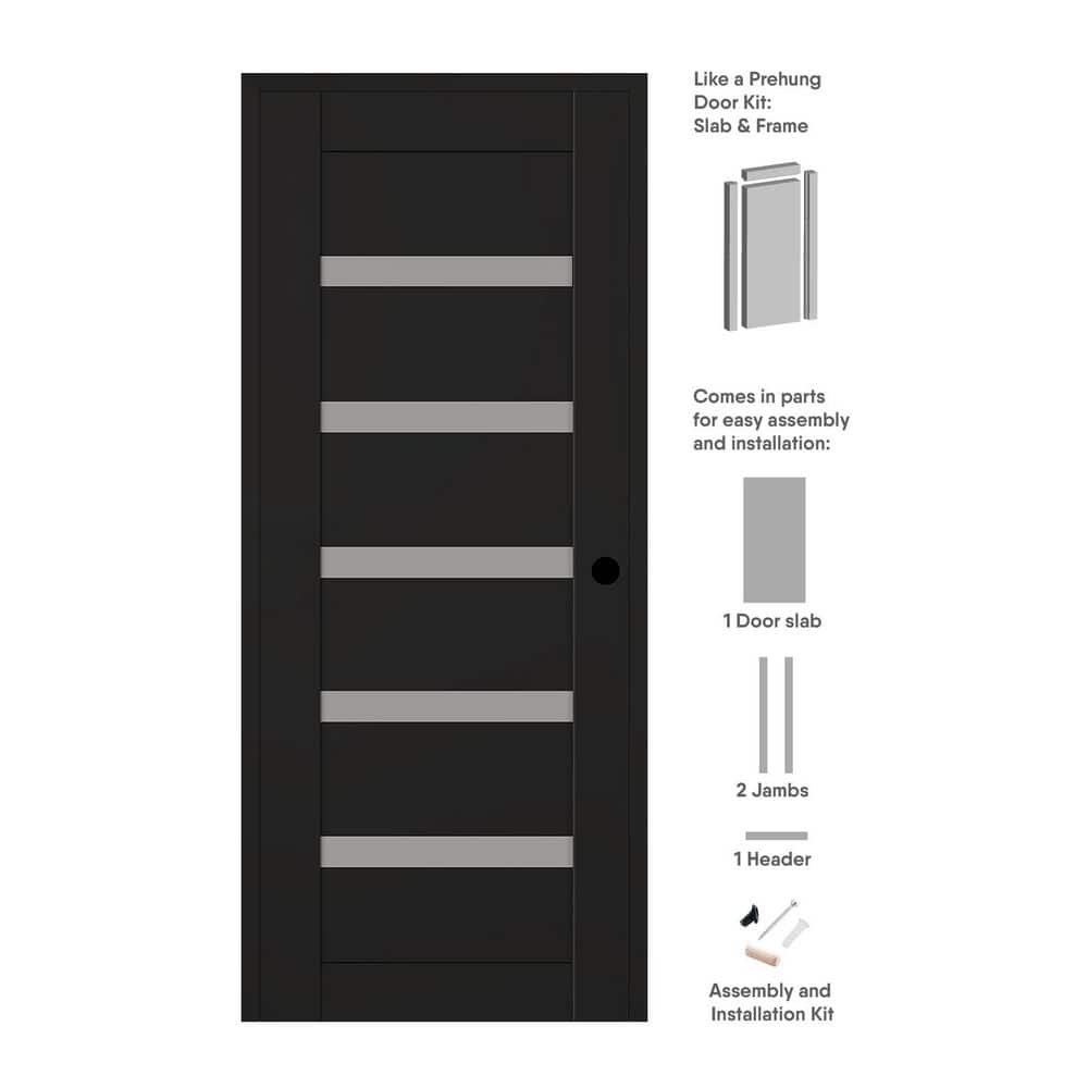 Leora N DIY-Friendly 28 in. x 80 in. Left-Hand 5-Lite Frosted Glass Black Matte Composite Single Prehung Interior Door price history on PriceWatchPro