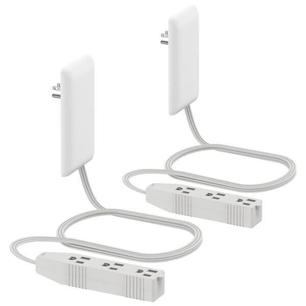 TOPGREENER Outlet Extender with 3 Receptacles, 3 ft. Cord, White (2-Pack)
