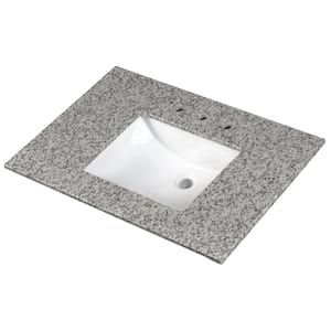 Argento Grigio 37 in. W x 22 in. D Granite Vanity Top in Gray with White Rectangle Single Sink