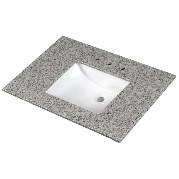A&A Surfaces Argento Grigio 37 in. W x 22 in. D Granite Vanity Top in Gray with White Rectangle Single Sink
