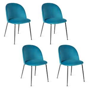 Teal Blue Dining Chair Set of 4 Upholstered Velvet Chair Set with Metal Base for Living Room