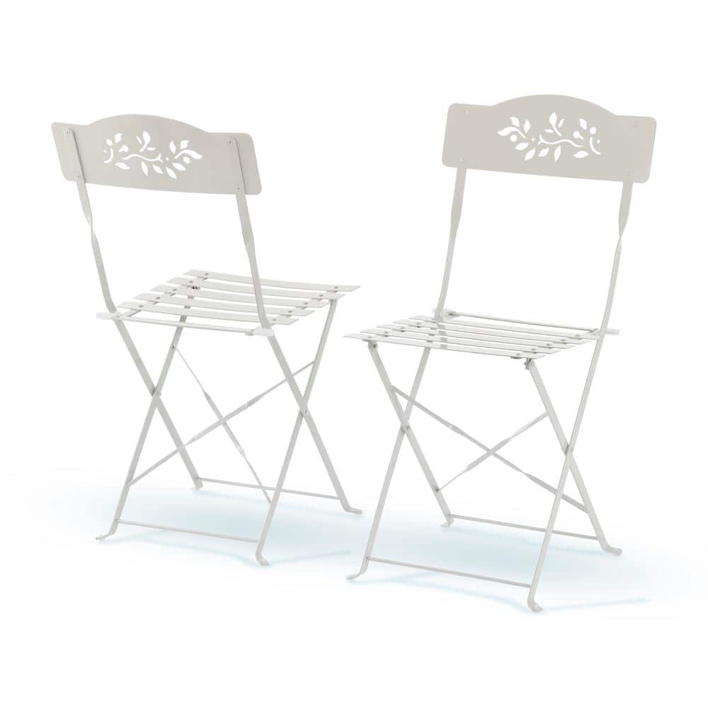 Chic Floral Cut-Out White Steel 3-Piece Patio Bistro Set