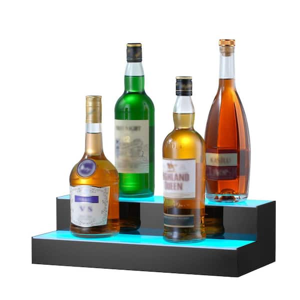 VEVOR LED Lighted Liquor Bottle Display 4.5 in. H x 16 in. W 8-Bottle 7-Static Colors Multi-Colored 2-Tier Acrylic Wine Rack