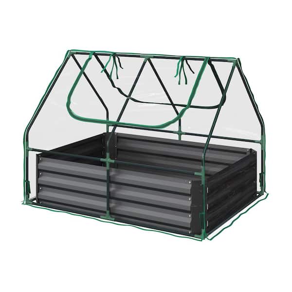 HOME-COMPLETE 4 ft. x 3 ft. Galvanized Steel Raised Garden Bed with Removable Greenhouse
