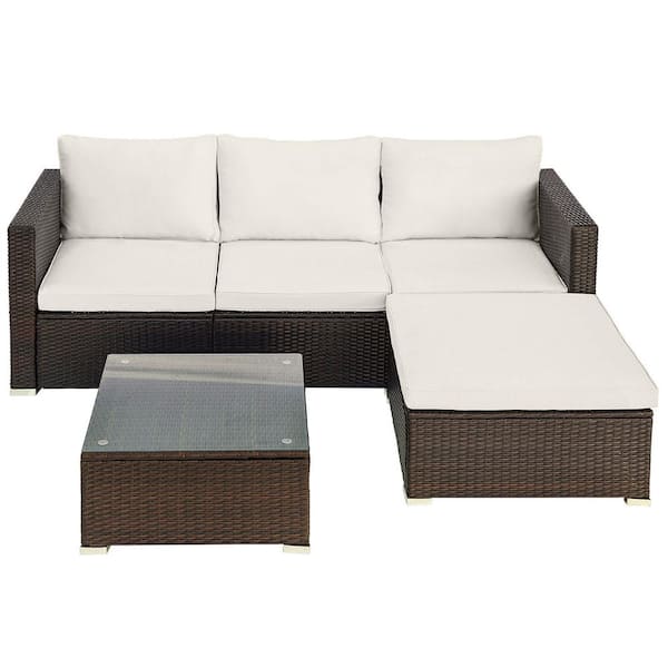 Utopia 4niture Bella 5-Piece Wicker Outdoor Sectional Set with Beige Cushions