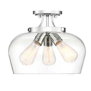 Octave 13 in. W x 11 in. H 3-Light Polished Chrome Semi-Flush Mount Ceiling Light with Clear Glass Shade