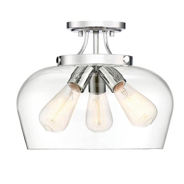 Savoy House Octave 13 in. W x 11 in. H 3-Light Polished Chrome Semi-Flush Mount Ceiling Light with Clear Glass Shade