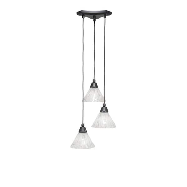 Unbranded Condor 3 Light Matte Black, Cluster Pendant Light with 7 in. Italian Ice Glass Shades, No bulbs included