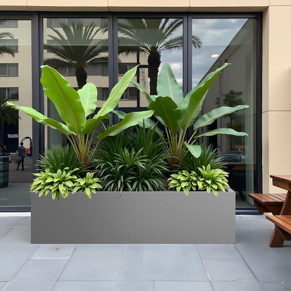 10 in. L x 36 in. W x 10 in. H 62.5 qts. Gray Metal Rectangular Planter Box Raised Beds with Drainage Hole for Herbs