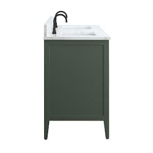 60 in. W x 22 in. D x 34 in. H Double Sink Bathroom Vanity Cabinet in Vintage Green with Engineered Marble Top in White