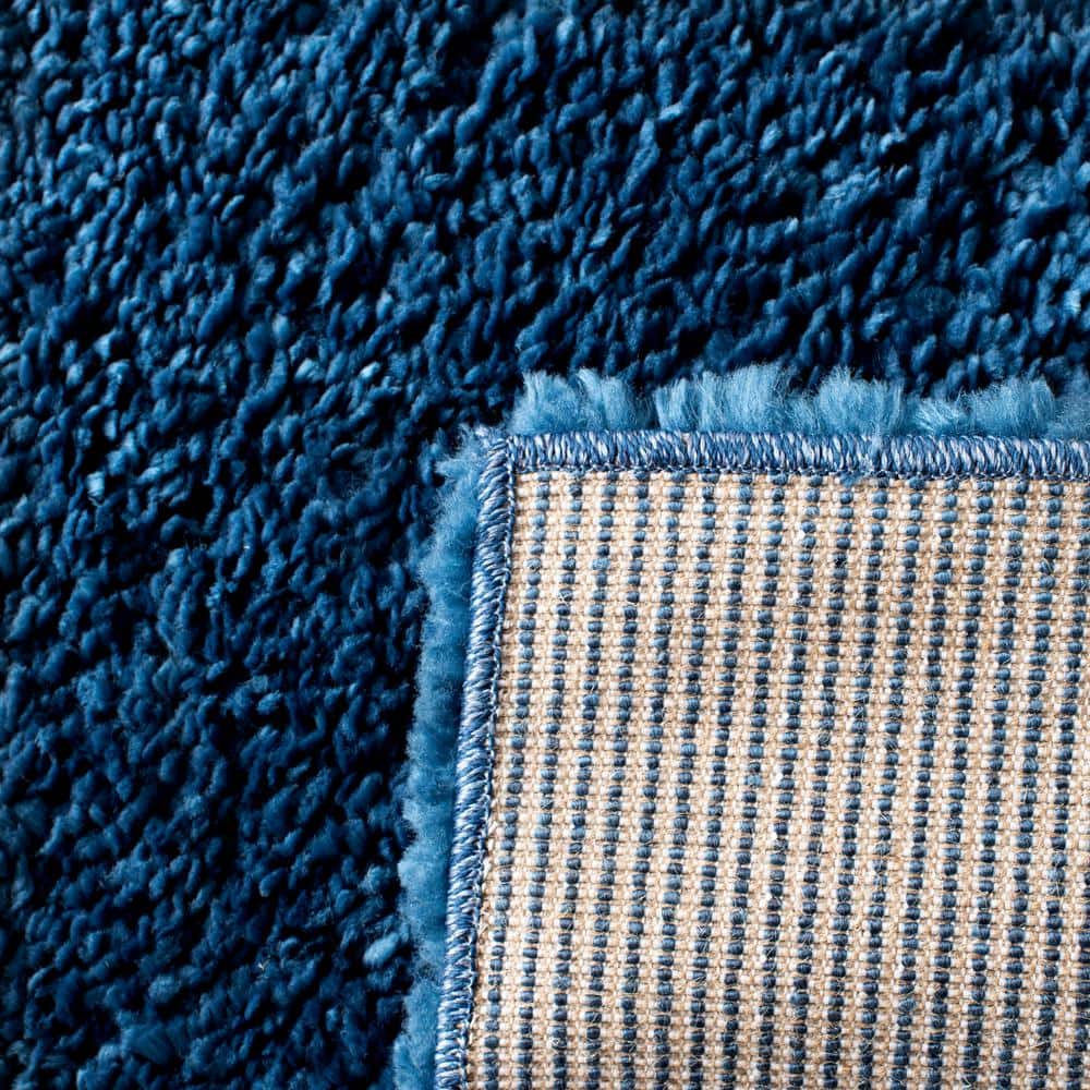 Navy Soft Shag 59" Round Synthetic Area Rug - Non-Slip & Easy Care