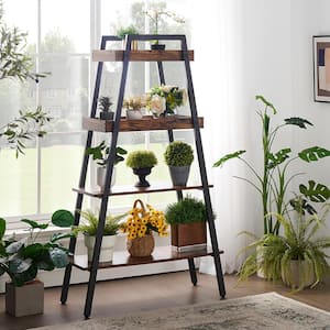 13 in. W 4-Tier Metal Ladder Shelf, Multifunctional Ladder Bookshelf Plant Flower Stand Storage Rack Shelves Bookcase