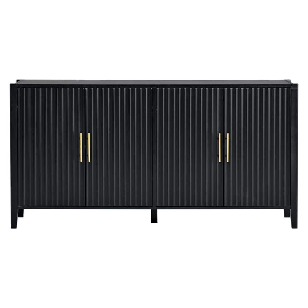 63.1 in. W x 17.7 in. D x 31.9 in. H Black Linen Cabinet with Metal Handles