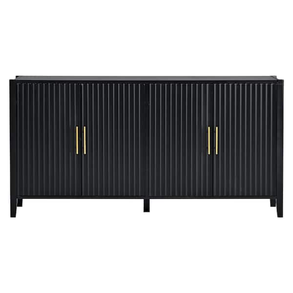 Unbranded 63.1 in. W x 17.7 in. D x 31.9 in. H Black Linen Cabinet with Metal Handles