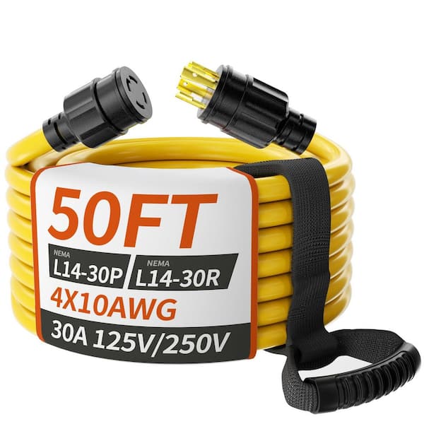 50 ft. 10 Gauge / 4 30 Amp Outdoor Generator Extension Cord Heavy-Duty Twist-Lock Power Cable in Yellow
