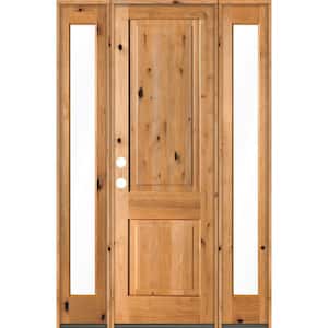 58 in. x 96 in. Rustic Knotty Alder Square clear stain Wood Right Hand Inswing Single Prehung Front Door/Full Sidelites