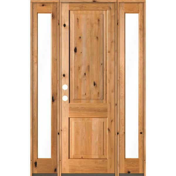 Krosswood Doors 58 in. x 96 in. Rustic Knotty Alder Square clear stain Wood Right Hand Inswing Single Prehung Front Door/Full Sidelites