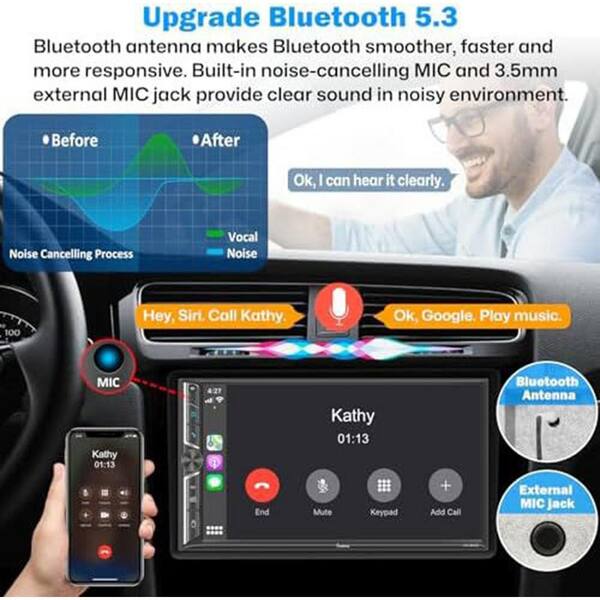 Autoradio Android 2 Din 7" Con Qualcomm 8 Core, 4+64GB, Carplay E Android Auto Wireless, DAB+, GPS, Telecamera Retro - Sistema Multimediale Auto