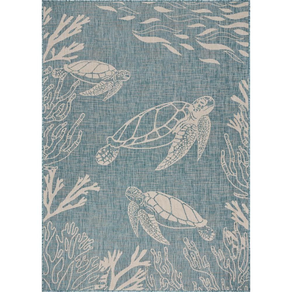 LR Home Naira Tropical Aqua Blue/White 7 ft. 6 in. x 9 ft. 5 in. Turtle  Reef Polypropylene Indoor/Outdoor Area Rug 7658A0084D9348 - The Home Depot