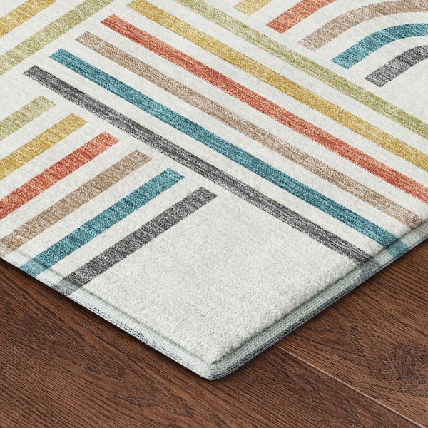 Mayfield Premium Machine Washable Abstract AMF2535 Ivory 2 ft. x 7 ft. Runner Rug