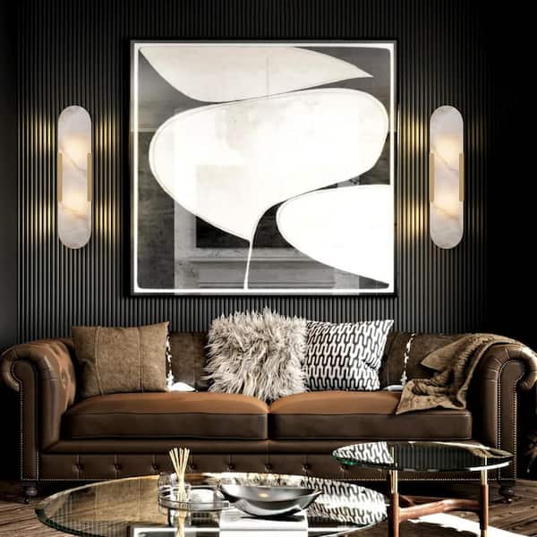 Modern 2-Light Natural Marble Brass Alabaster Wall Sconce,Wall Lamp with Alabaster Shade for Living Rooms(2pcs)