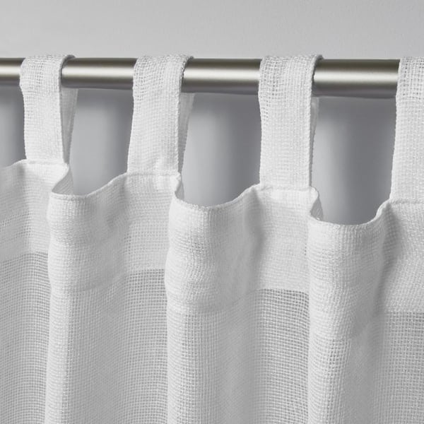 Miami Winter White Solid Sheer Hook-and-Loop Tab Indoor/Outdoor Curtain, 54 in. W x 108 in. L (Set of 2)