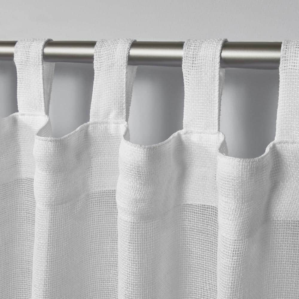 White Polyester Room-Darkening Tab Top Curtain Panels