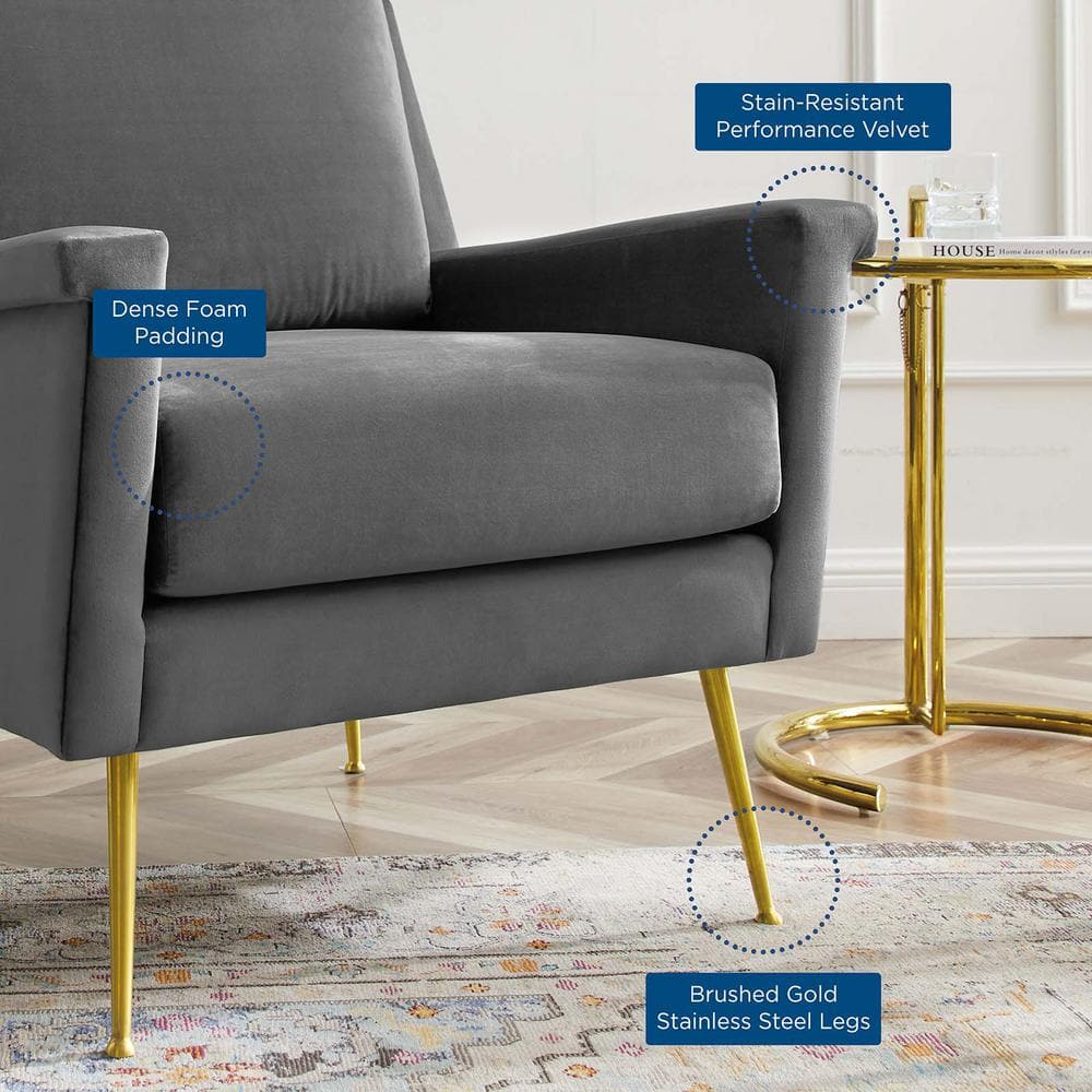 Chesapeake Gold & Gray Velvet Accent Armchair with Brushed Legs