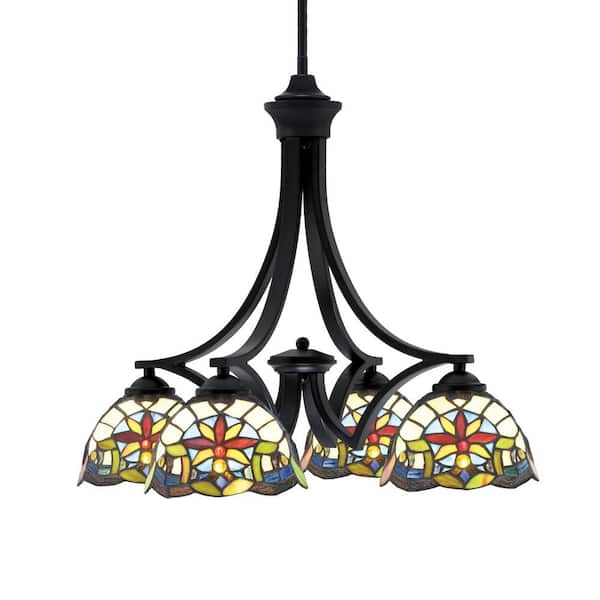 Unbranded Clevelend 4-Light Matte Black Chandelier Round Chandelier with 7 in. Earth Star Art Glass Glass Shades No bulbs included