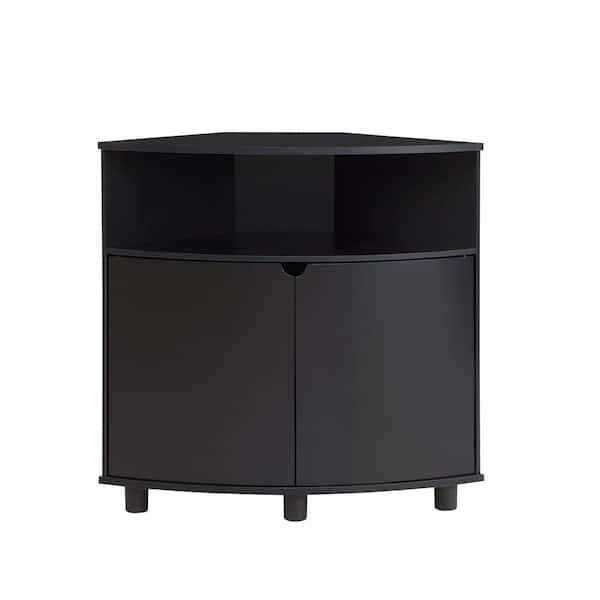 Furniture of America Leto Black 30 in. H Corner Storage Cabinet With LED Lights