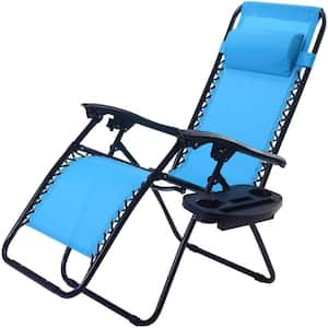 Versatile Black Flexible Aluminum Outdoor Lounge Chair in Blue (Set of 1)