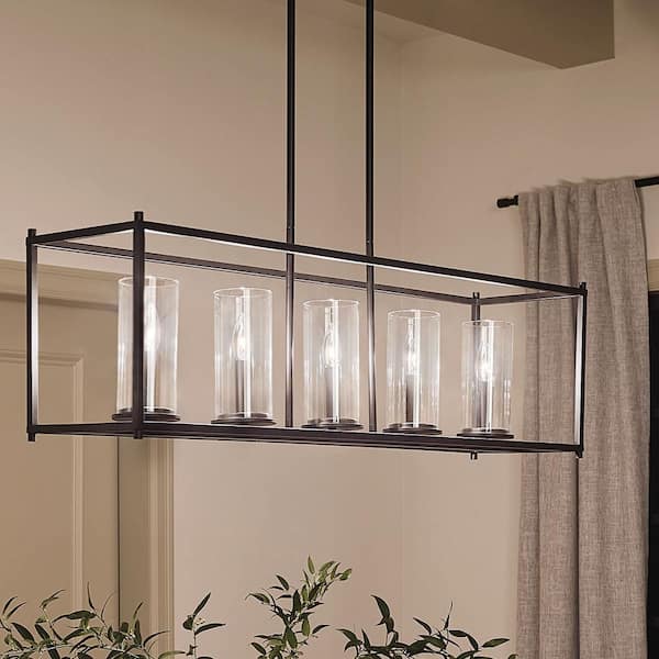 Crosby 41.25 in. 5-Light Black Contemporary Candlestick Linear Chandelier for Dining Room