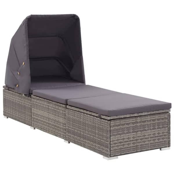 Gray Metal Frame Adjustable Outdoor Chaise Lounge with Gray Cushion