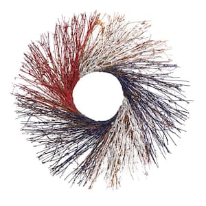24 in. Artificial Americana Twig Wreath Red White and Blue
